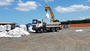 Loading fertiliser into truck