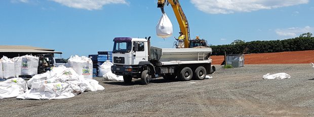 Loading fertiliser into truck